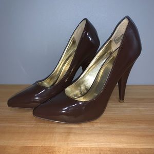 Chocolate Brown Patent Pumps